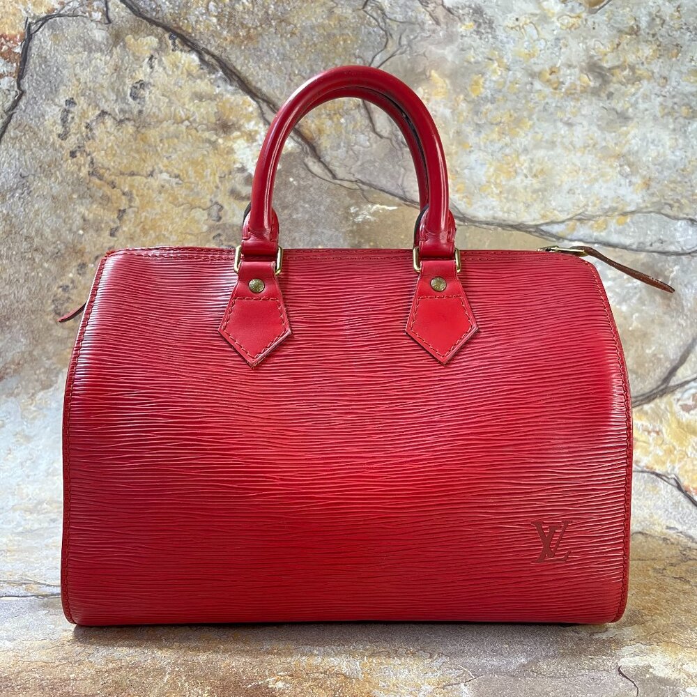 Louis Vuitton Epi Speedy 30 Bag Red Satchel Purse Lock Vintage Boston Bag